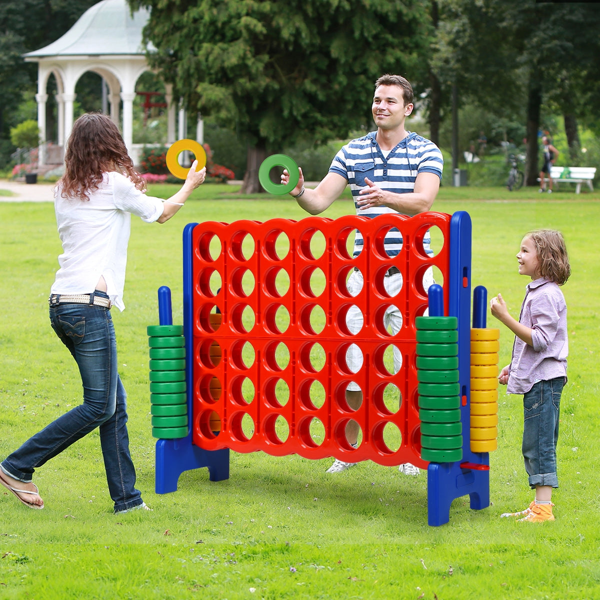 Jumbo 4-to-Score Giant Game Set with 42 Jumbo Rings and Quick-Release Slider-BlueÂ 