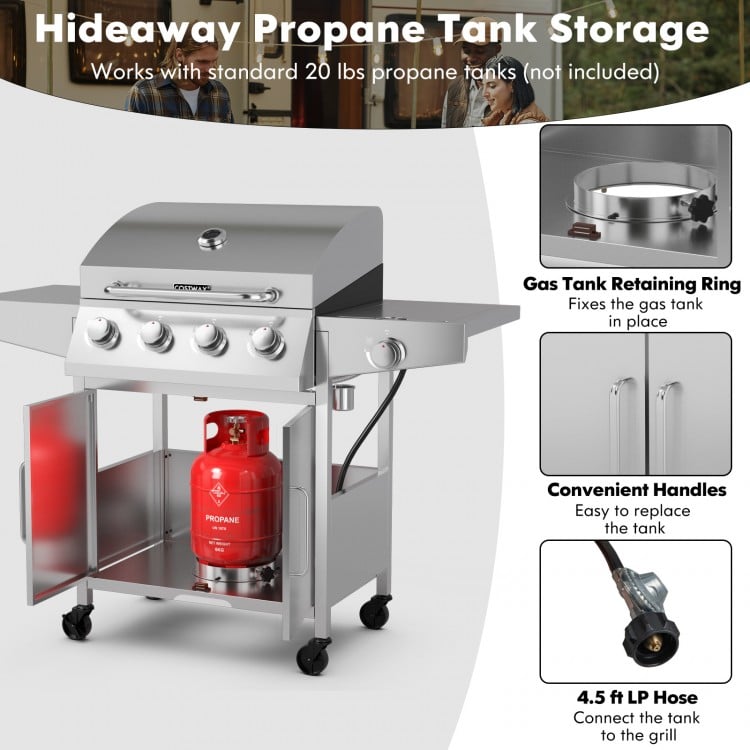 50000 BTU 5-Burner Propane Gas Grill with Side Burner and 2 Prep Tables