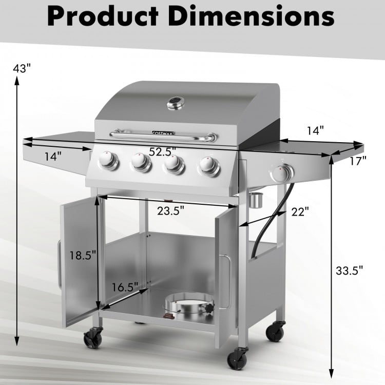 50000 BTU 5-Burner Propane Gas Grill with Side Burner and 2 Prep Tables