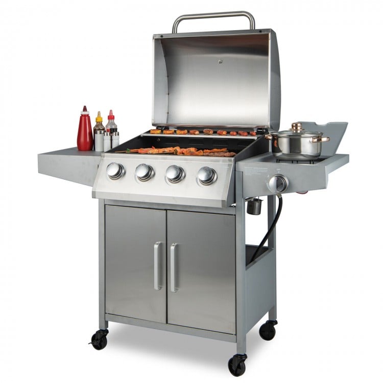 50000 BTU 5-Burner Propane Gas Grill with Side Burner and 2 Prep Tables