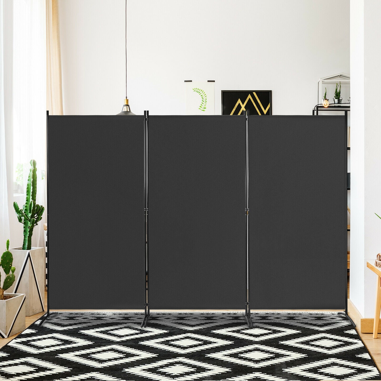 3-Panel Room Divider Folding Privacy Partition Screen for Office Room-Black