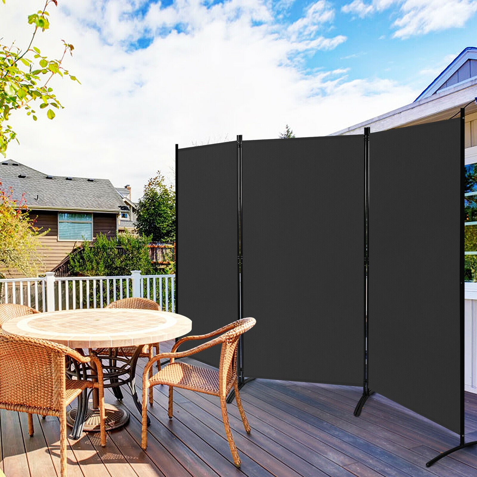 3-Panel Room Divider Folding Privacy Partition Screen for Office Room-Black