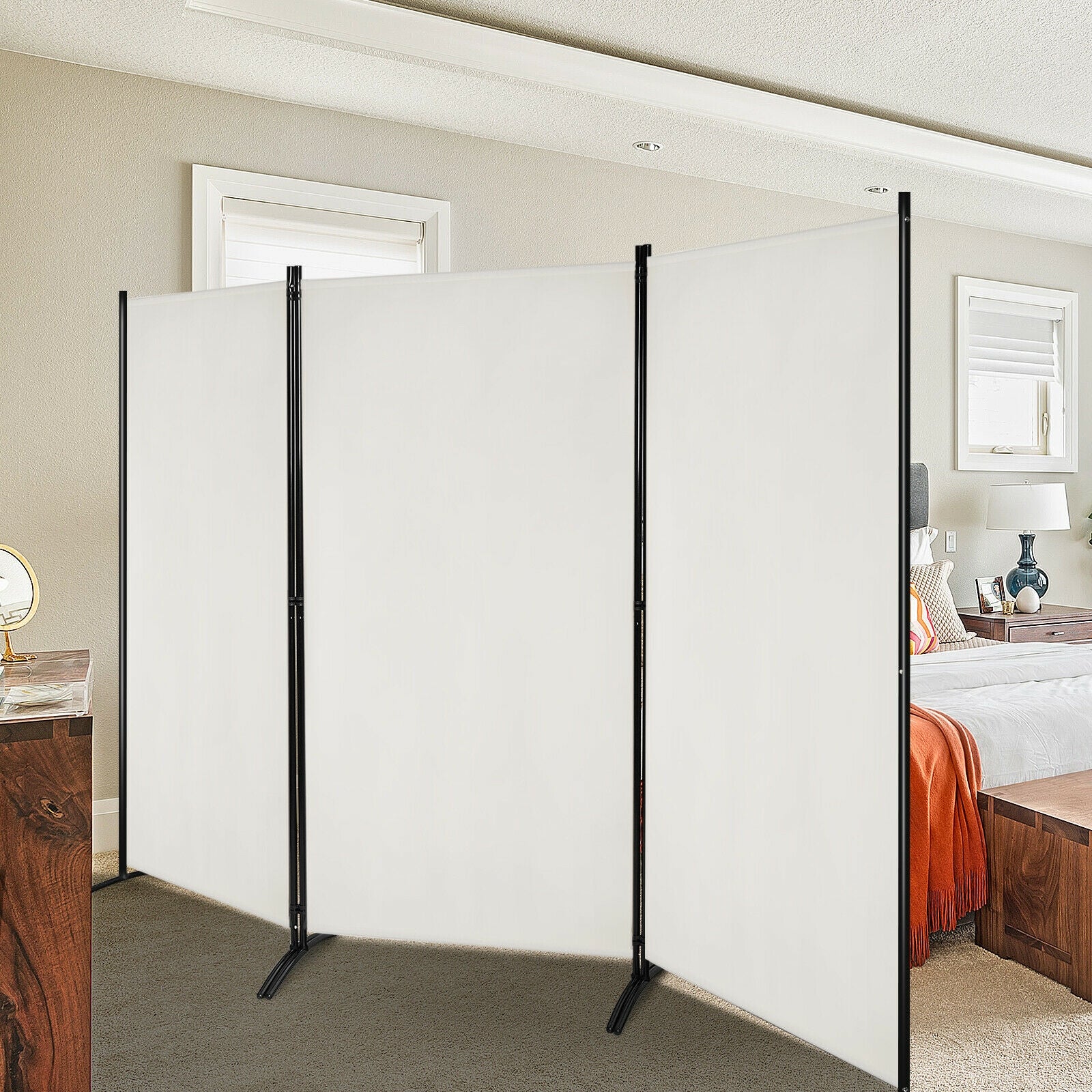 3-Panel Room Divider Folding Privacy Partition Screen for Office Room-White