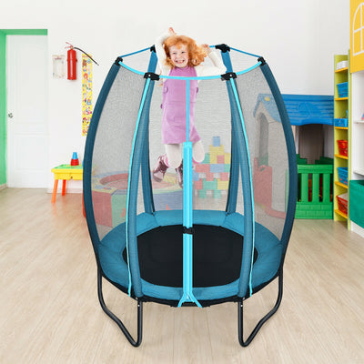 4 Feet Kids Trampoline Recreational Bounce Jumper with Enclosure Net-Blue 