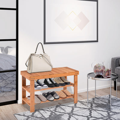 3 Tier Bamboo Bench Storage Shoe Shelf-NaturalÂ 