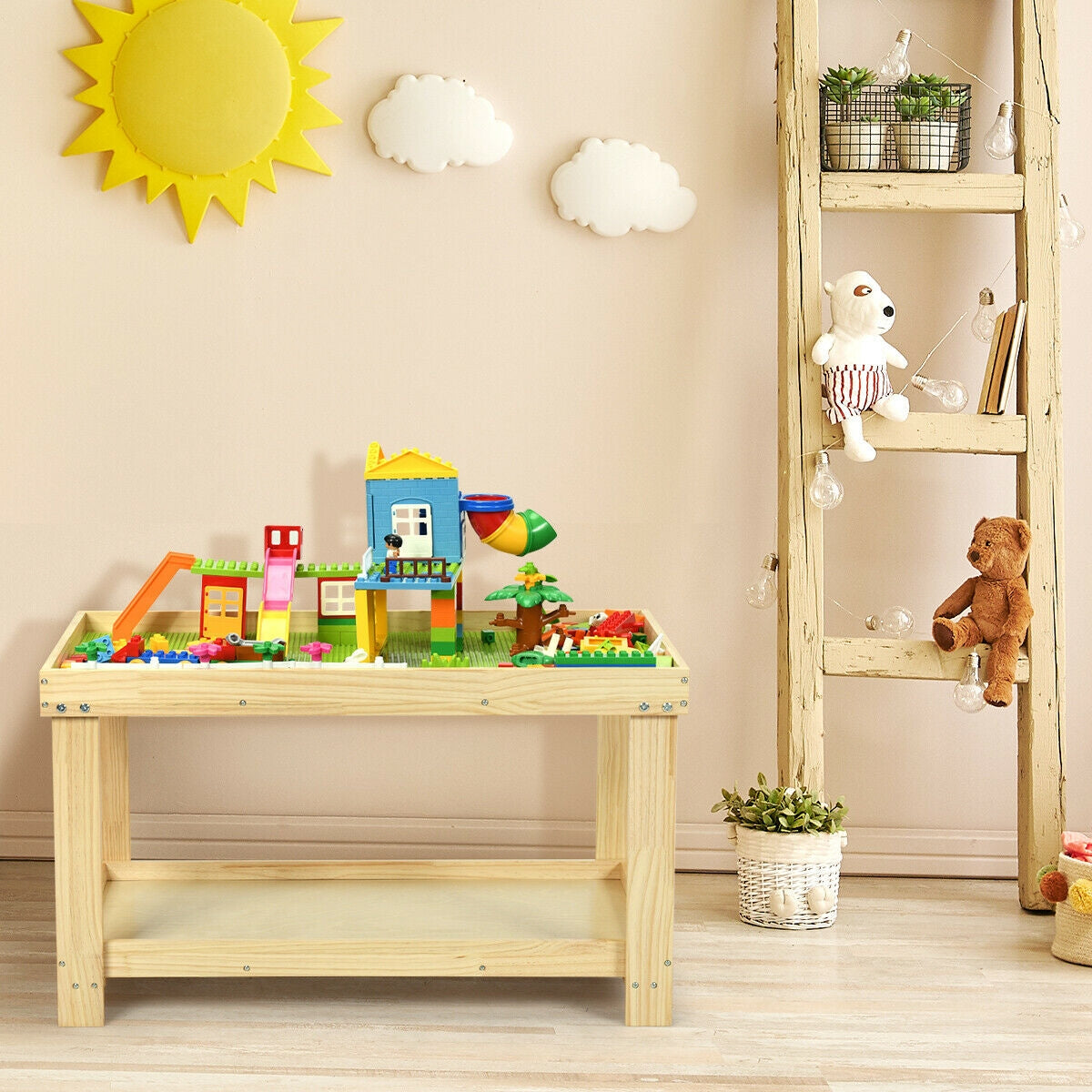 Solid Multifunctional Wood Kids Activity Play Table-Natural