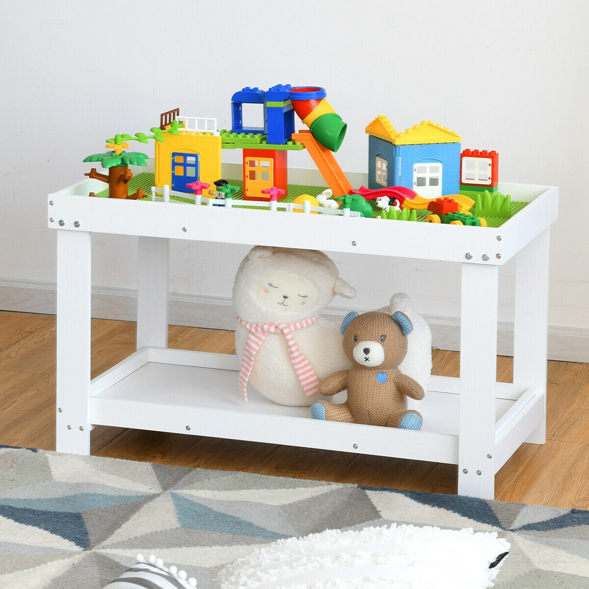 Solid Multifunctional Wood Kids Activity Play Table-White