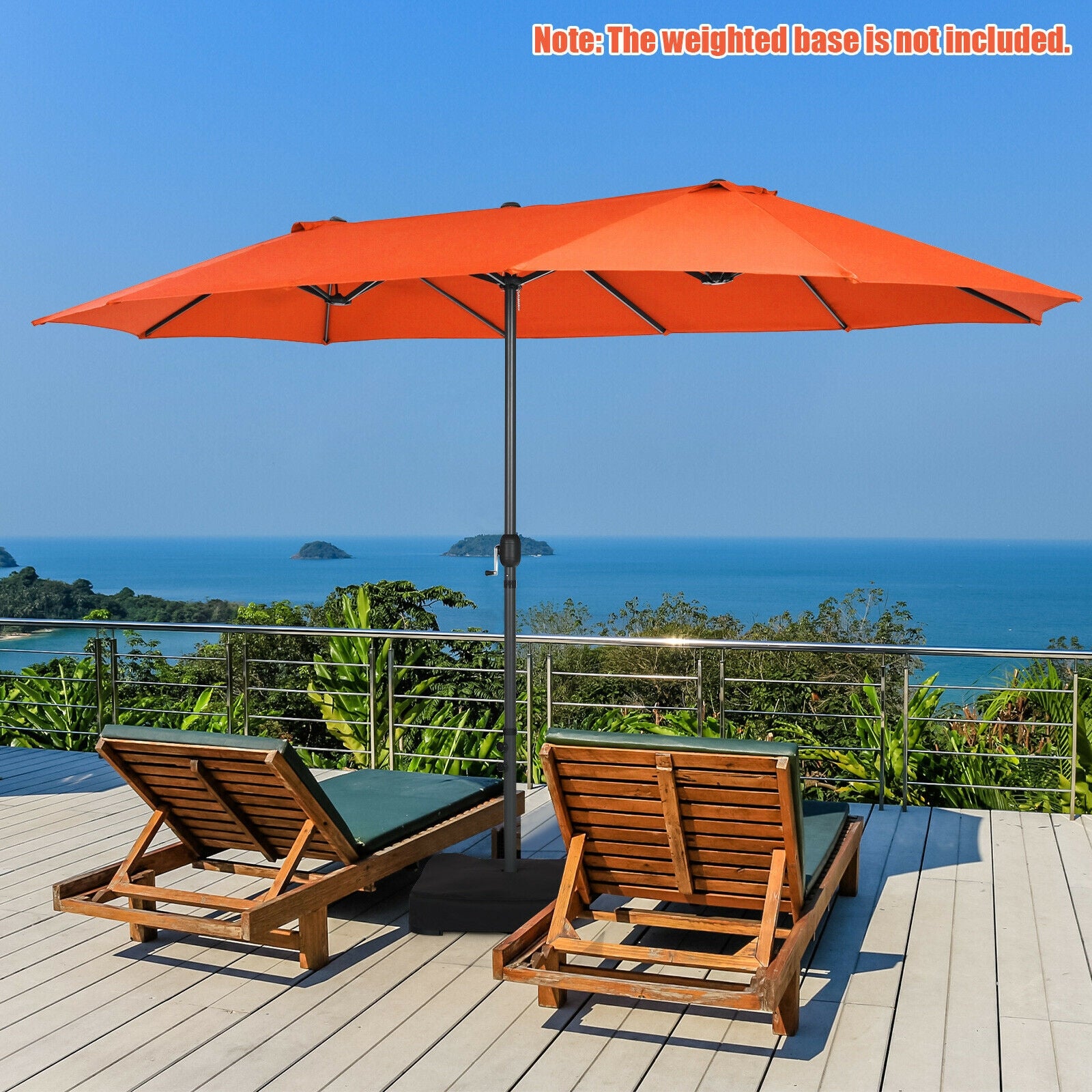 15 Feet Patio Double-Sided Umbrella with Hand-Crank System-Orange