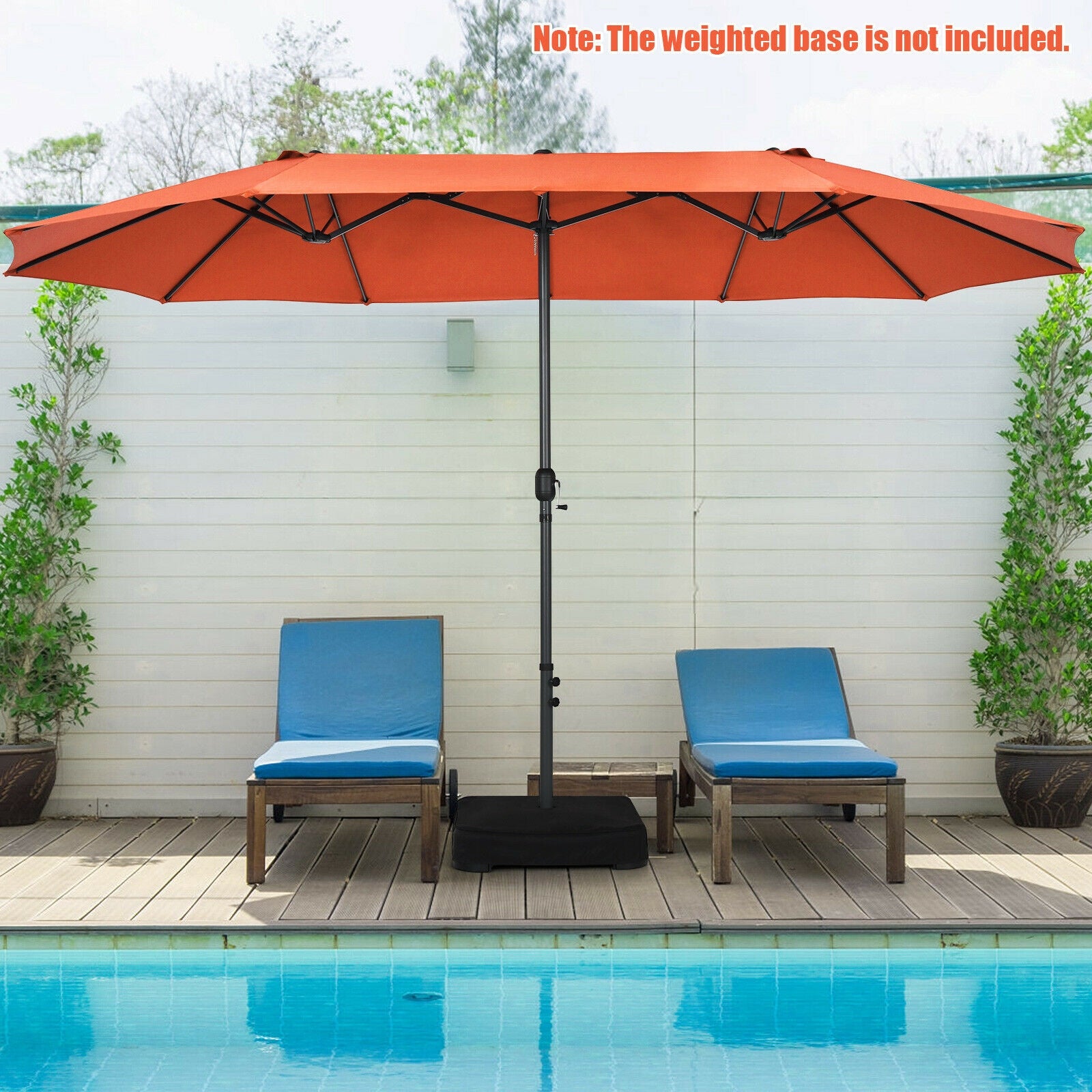 15 Feet Patio Double-Sided Umbrella with Hand-Crank System-Orange 