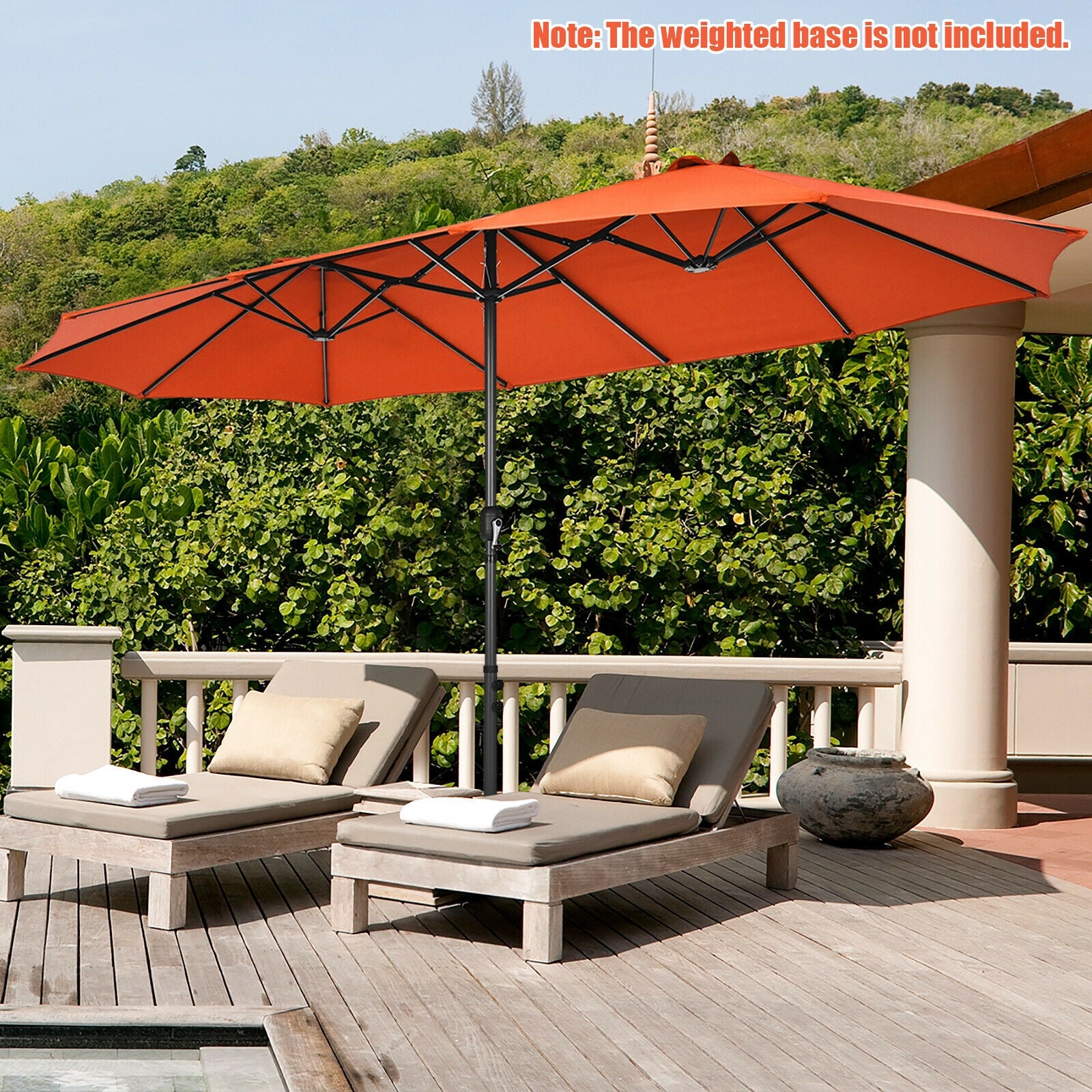 15 Feet Patio Double-Sided Umbrella with Hand-Crank System-Orange