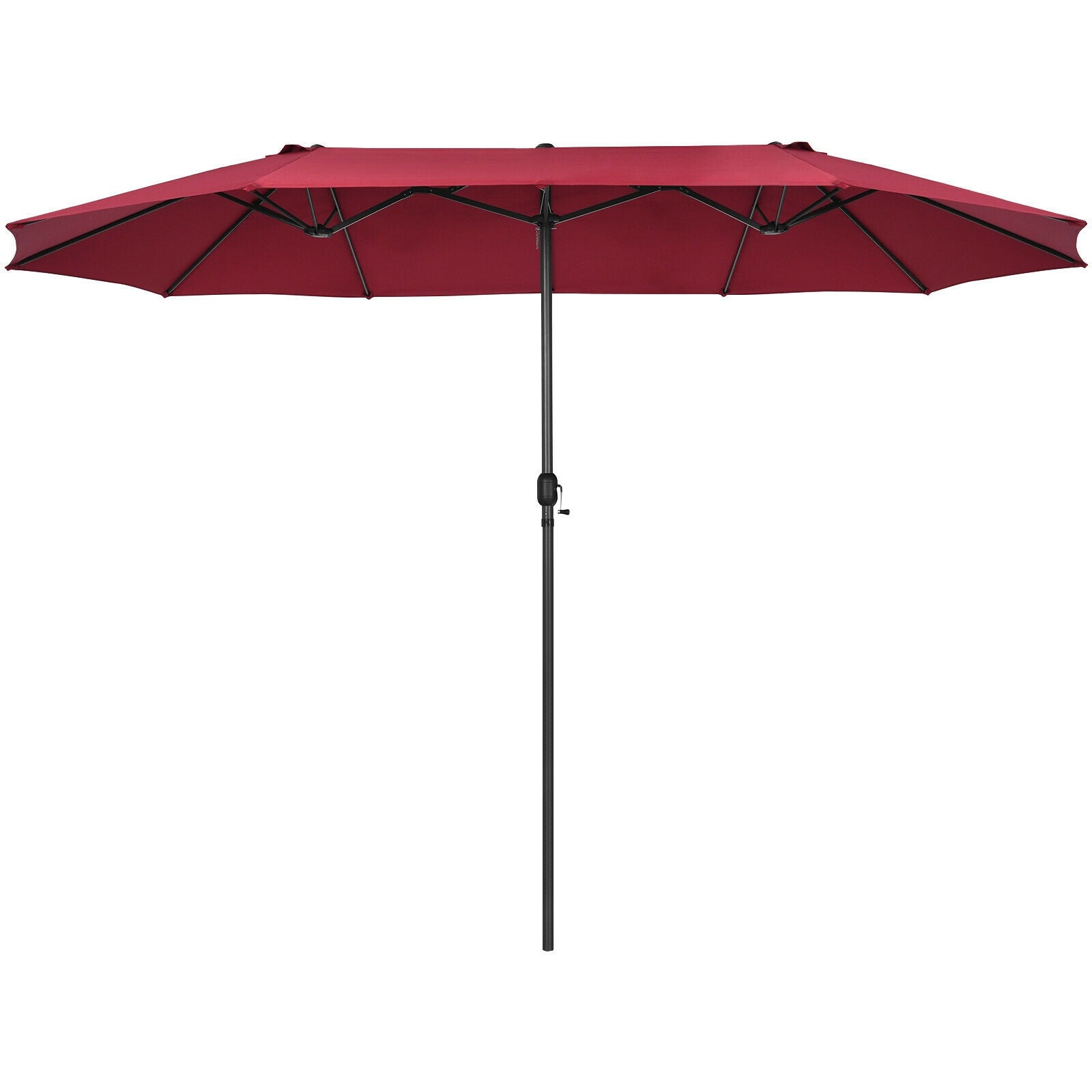 15 Feet Patio Double-Sided Umbrella with Hand-Crank System-Dark Red