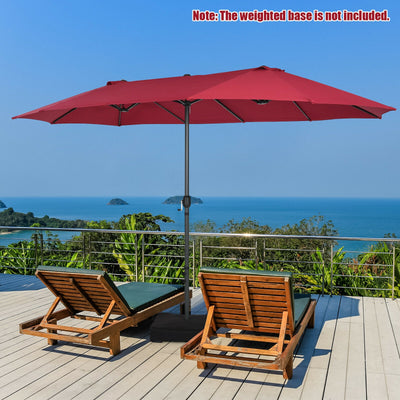 15 Feet Patio Double-Sided Umbrella with Hand-Crank System-Dark Red 