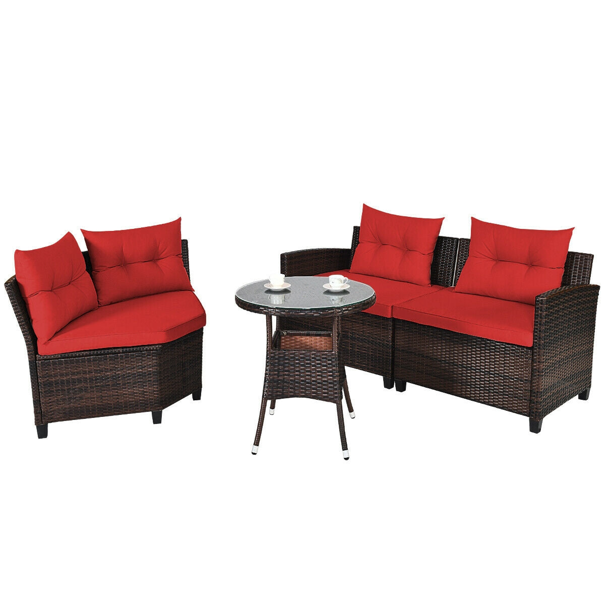 4 Pieces Outdoor Cushioned Rattan Furniture Set-Red