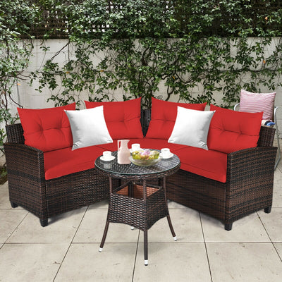 4 Pieces Outdoor Cushioned Rattan Furniture Set-RedÂ 