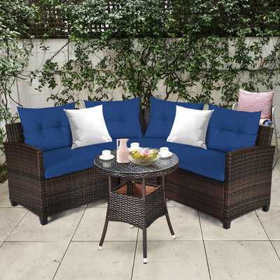 4 Pieces Outdoor Cushioned Rattan Furniture Set-NavyÂ 