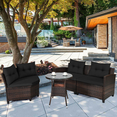 4 Pieces Outdoor Cushioned Rattan Furniture Set-BlackÂ 