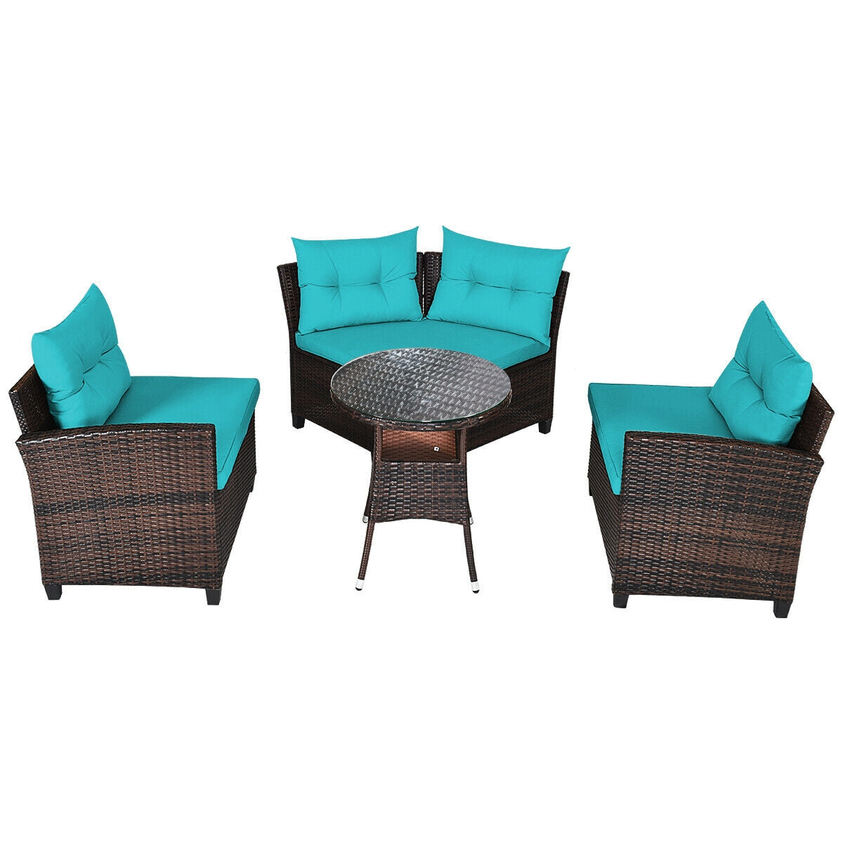 4Pcs Outdoor Cushioned Rattan Furniture Set-Turquoise