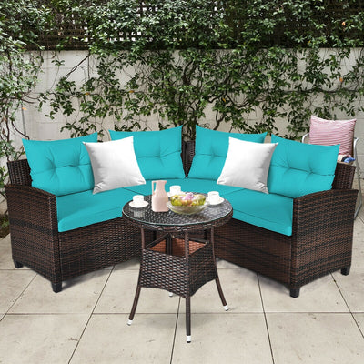 4Pcs Outdoor Cushioned Rattan Furniture Set-TurquoiseÂ 
