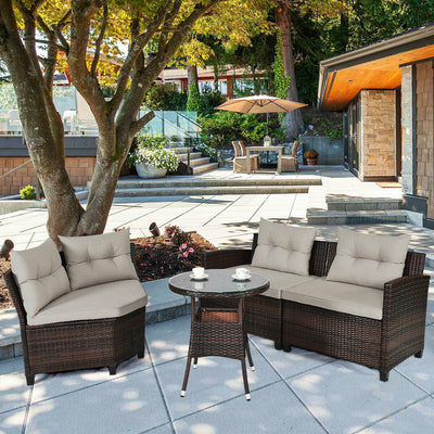 4 Pieces Outdoor Cushioned Rattan Furniture Set-BrownÂ 