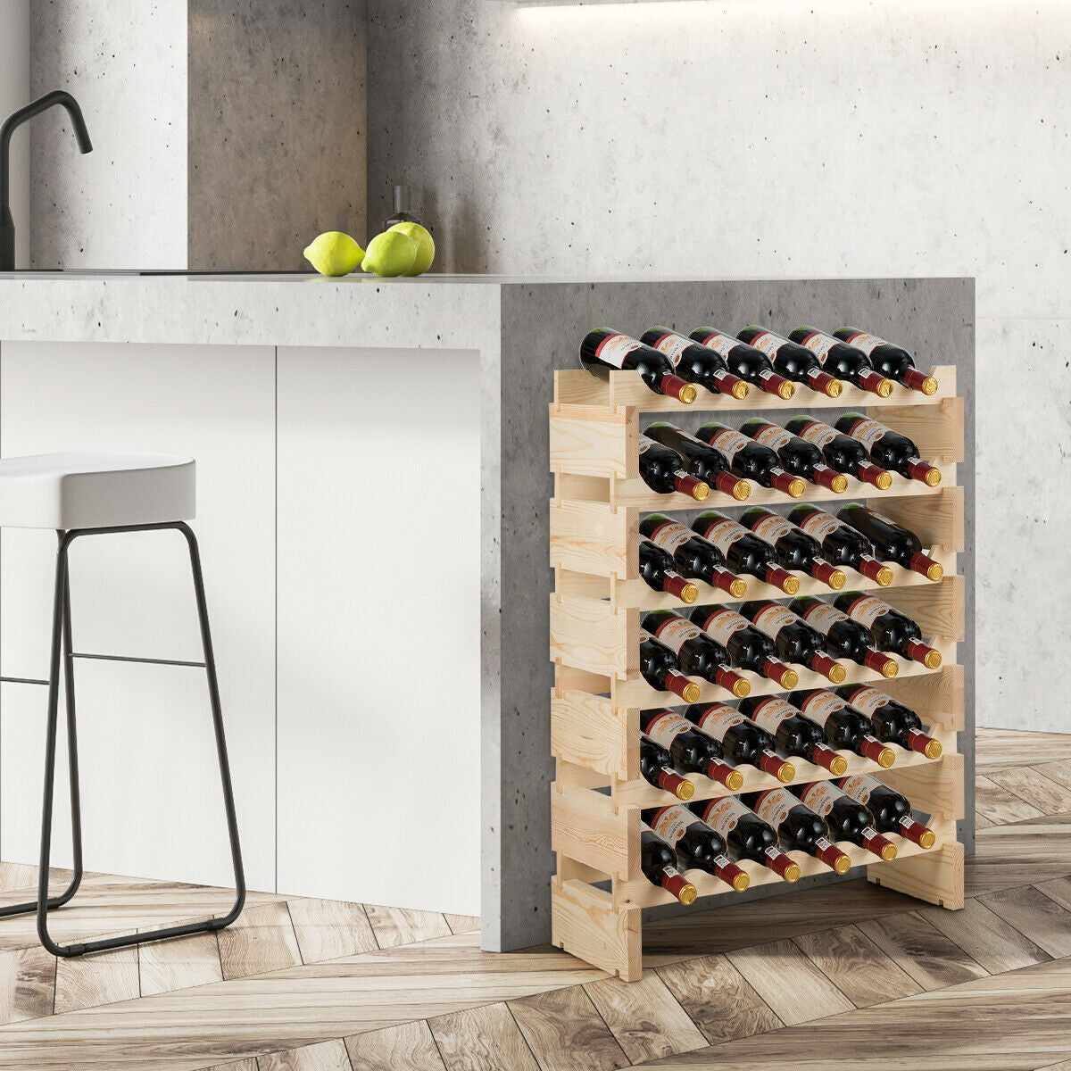 36 Bottles Stackable Wooden Wobble-Free Modular Wine RackÂ 