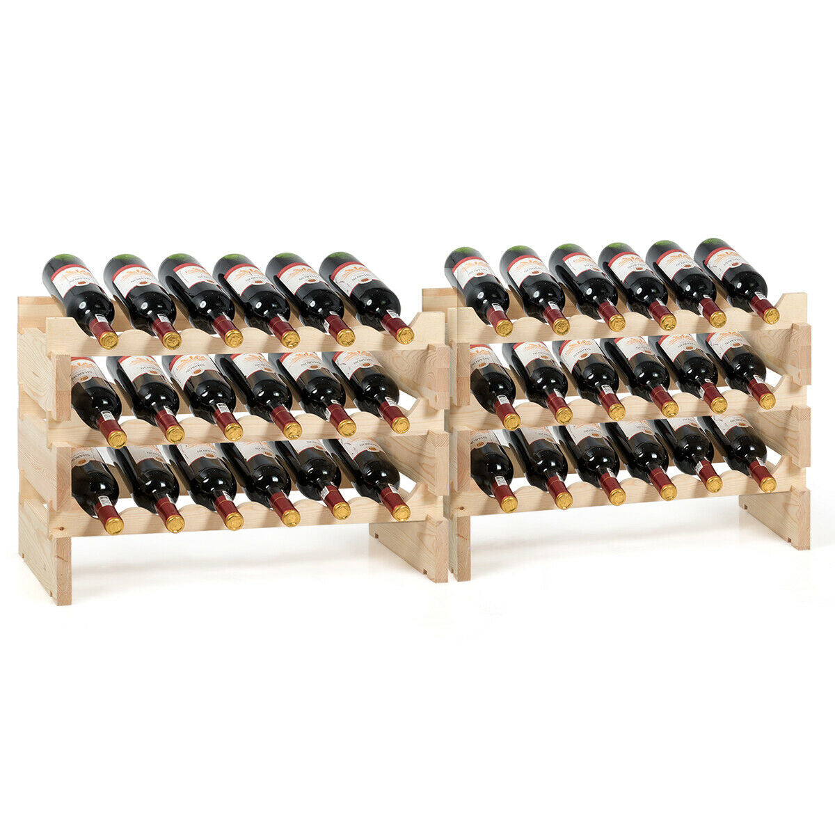 36 Bottles Stackable Wooden Wobble-Free Modular Wine Rack