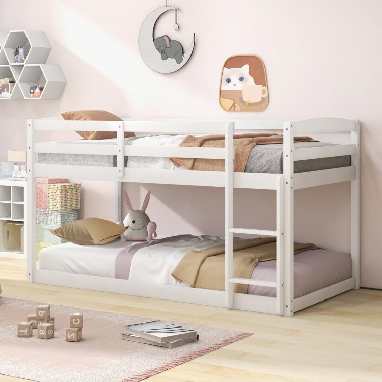 Twin Size Bunk Bed with High Guardrails and Integrated Ladder-Gray