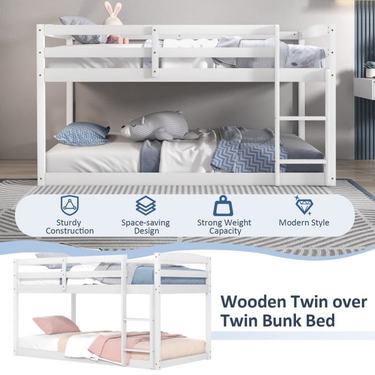 Twin Size Bunk Bed with High Guardrails and Integrated Ladder-Gray