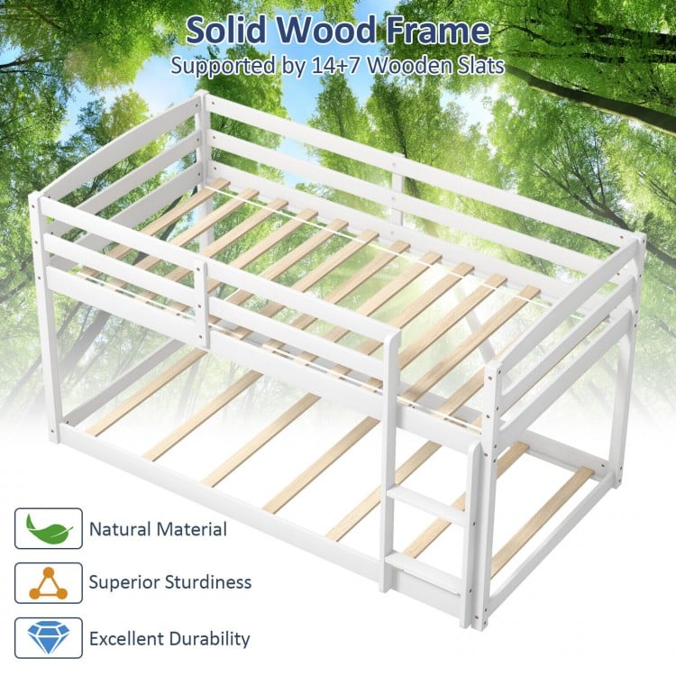 Twin Size Bunk Bed with High Guardrails and Integrated Ladder-Gray