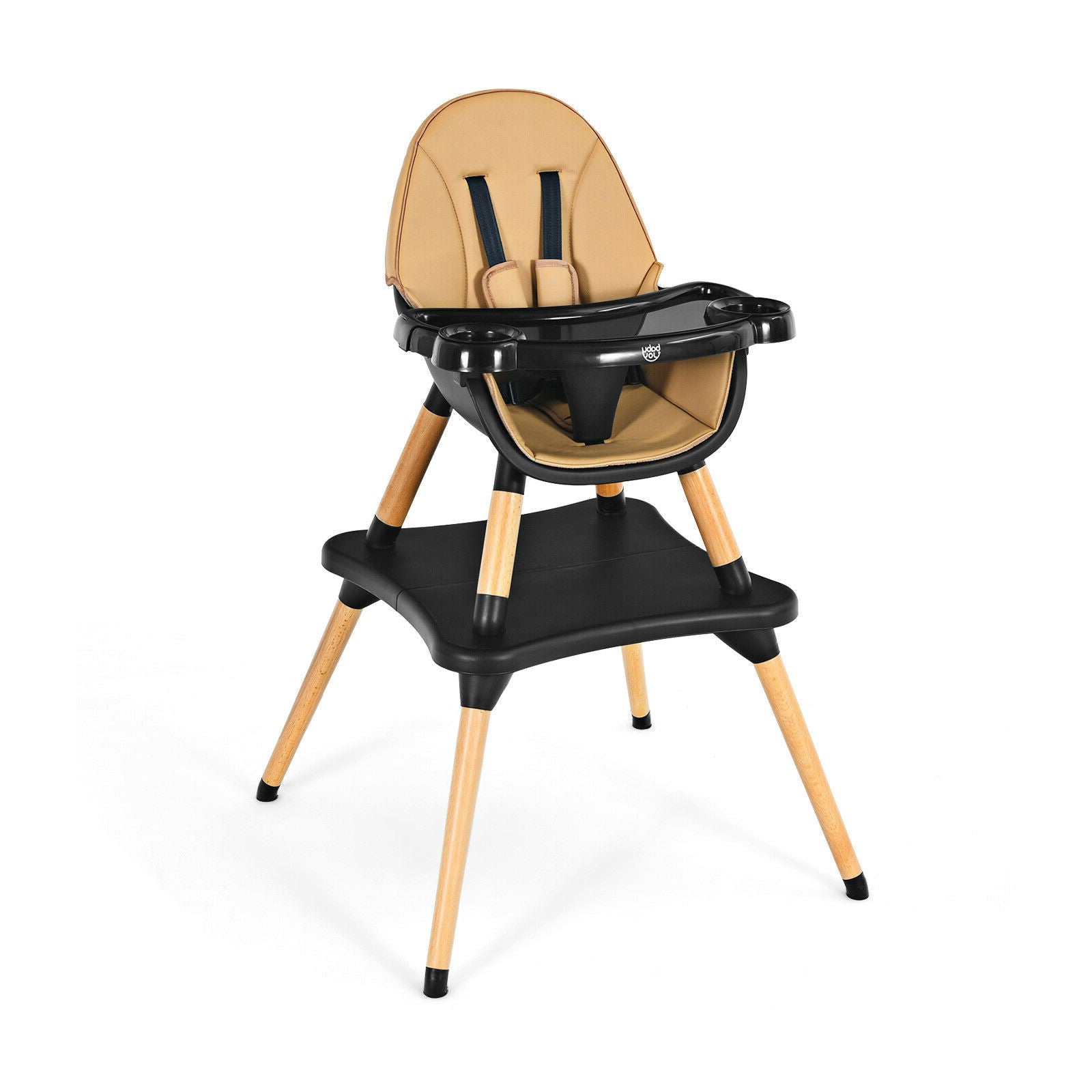5-in-1 Baby Eat and Grow Convertible Wooden High Chair with Detachable Tray-Light Brown 