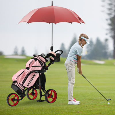 3 Wheels Folding Golf Push Cart with Seat Scoreboard and Adjustable Handle-RedÂ 