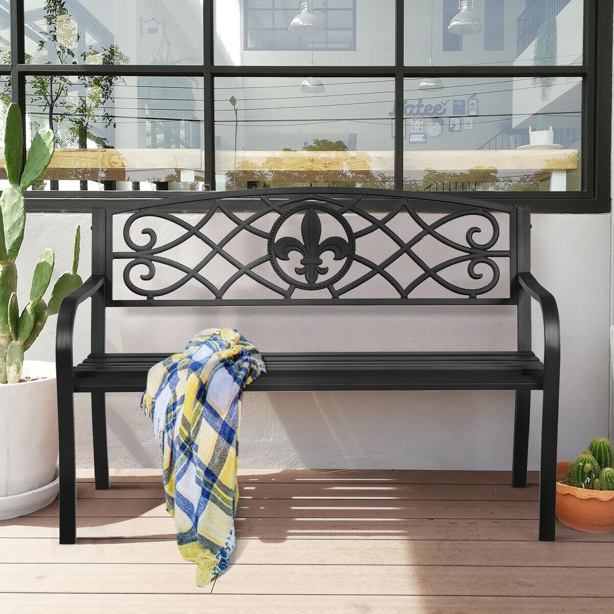 50 Inch Patio Heavy-Duty Metal Garden Bench 