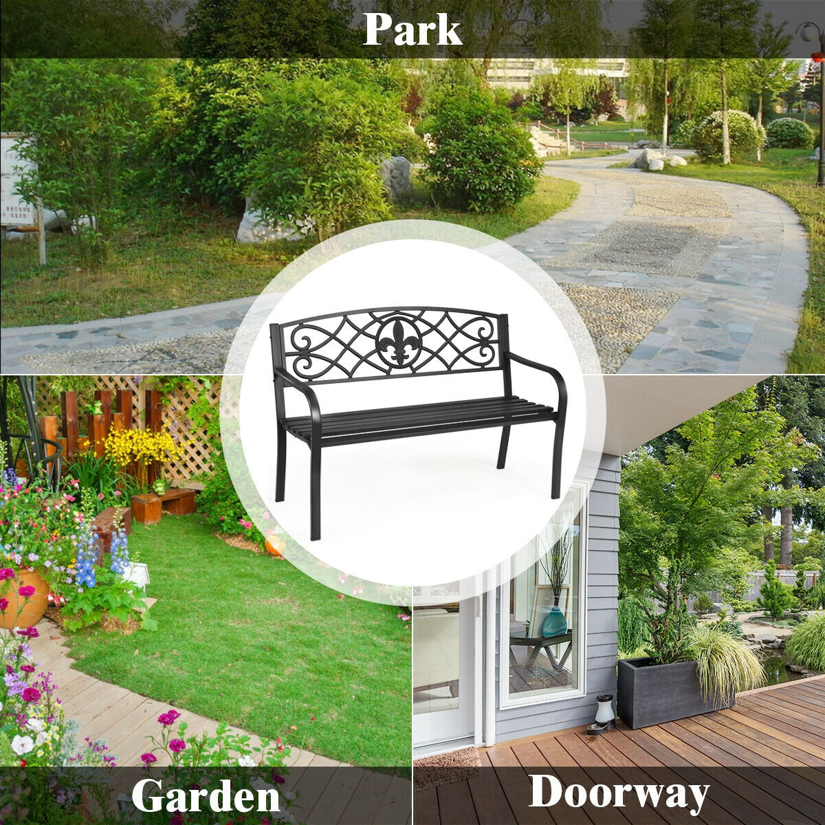 50 Inch Patio Heavy-Duty Metal Garden Bench