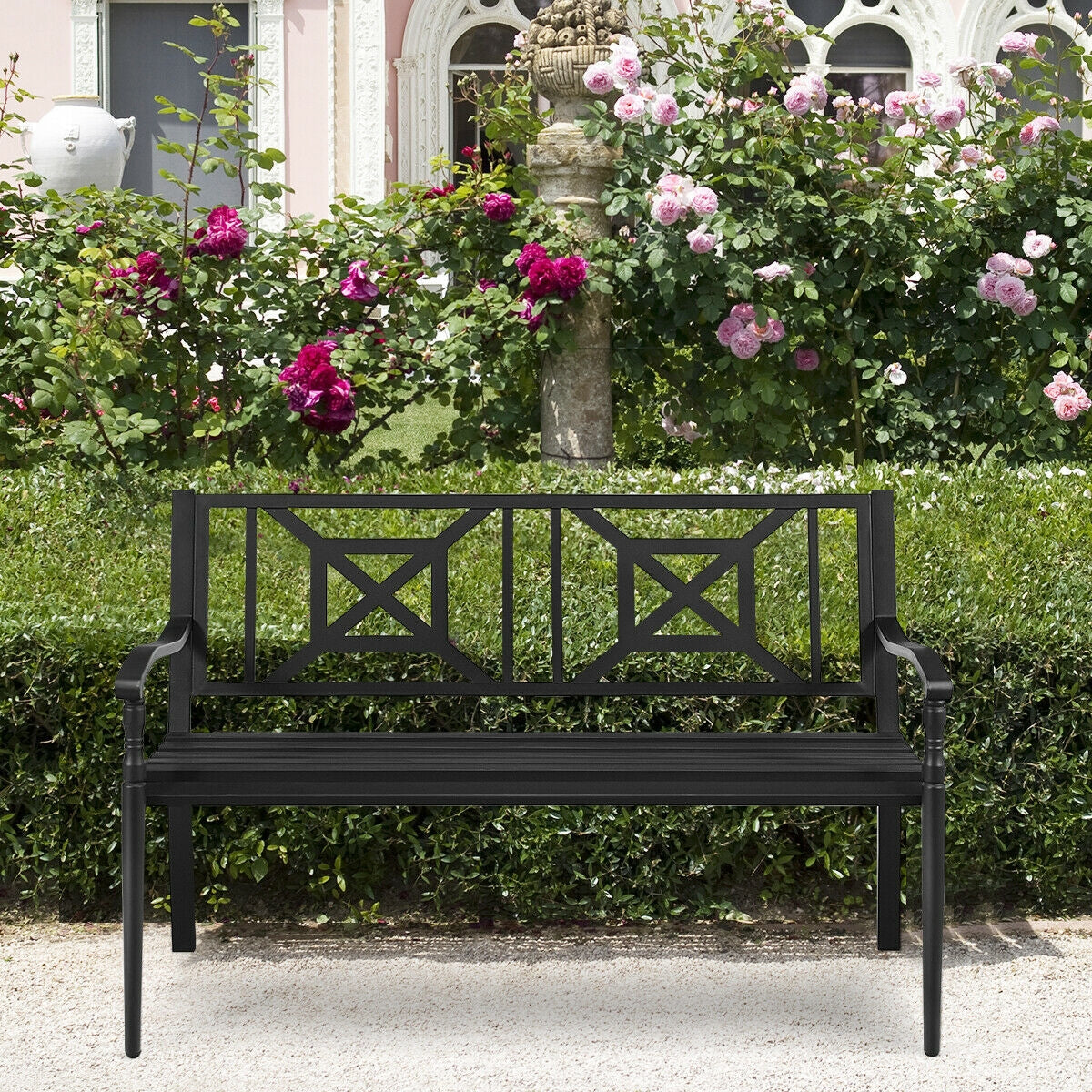 Patio Garden Bench with Powder Coated Steel Frame