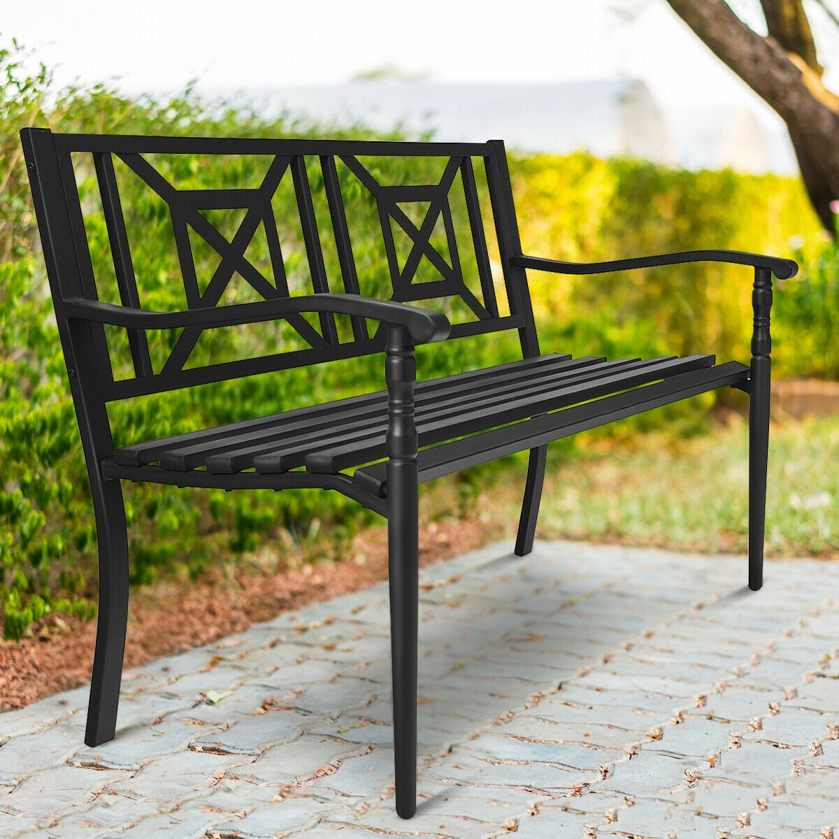 Patio Garden Bench with Powder Coated Steel Frame