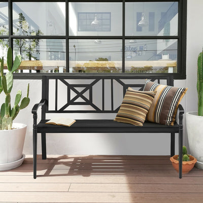 Patio Garden Bench with Powder Coated Steel Frame 