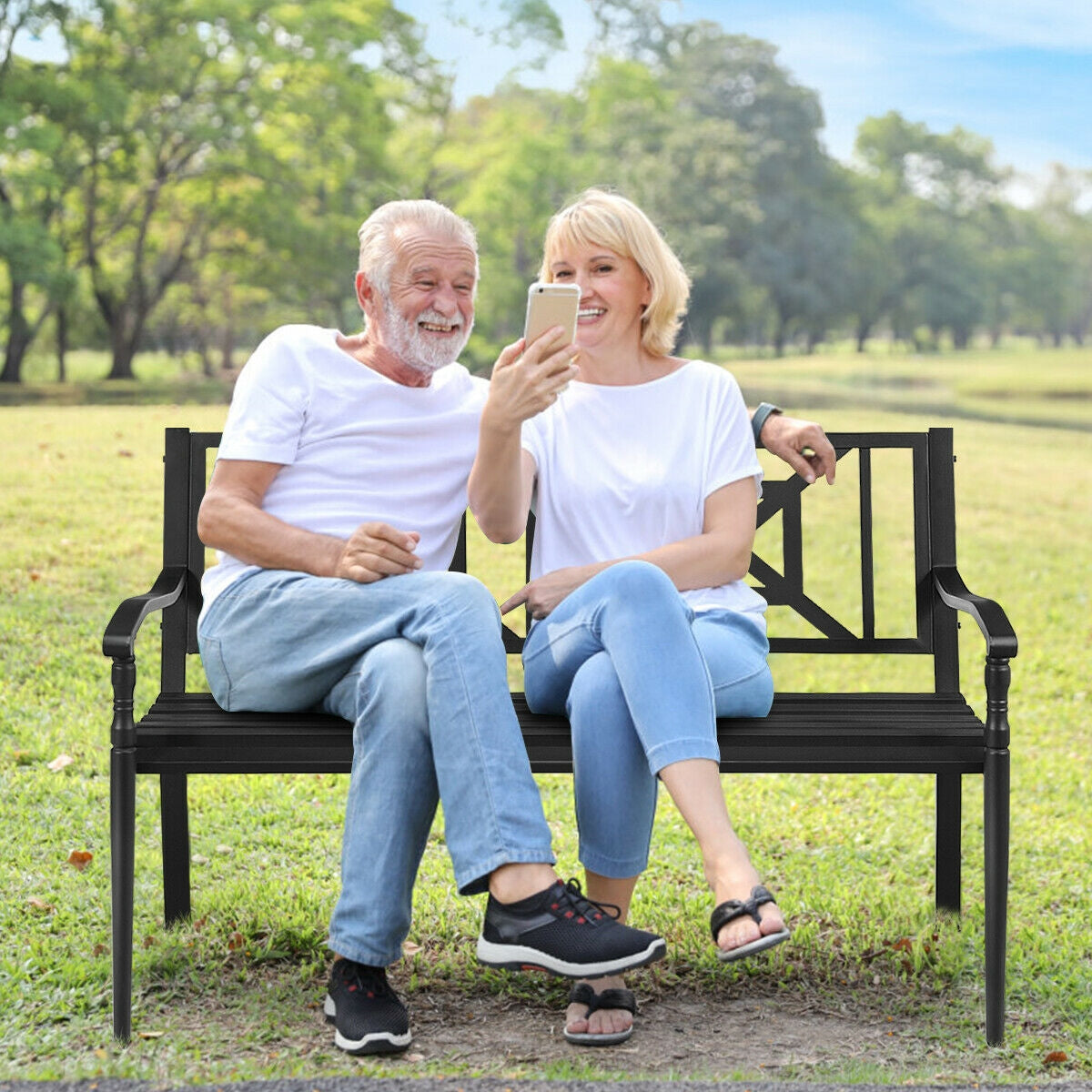 Patio Garden Bench with Powder Coated Steel Frame