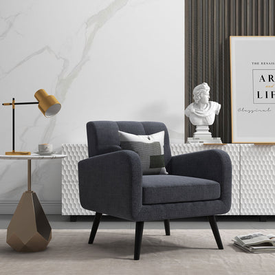 Modern Upholstered Comfy Accent Chair Single Sofa with Rubber Wood Legs-GrayÂ 