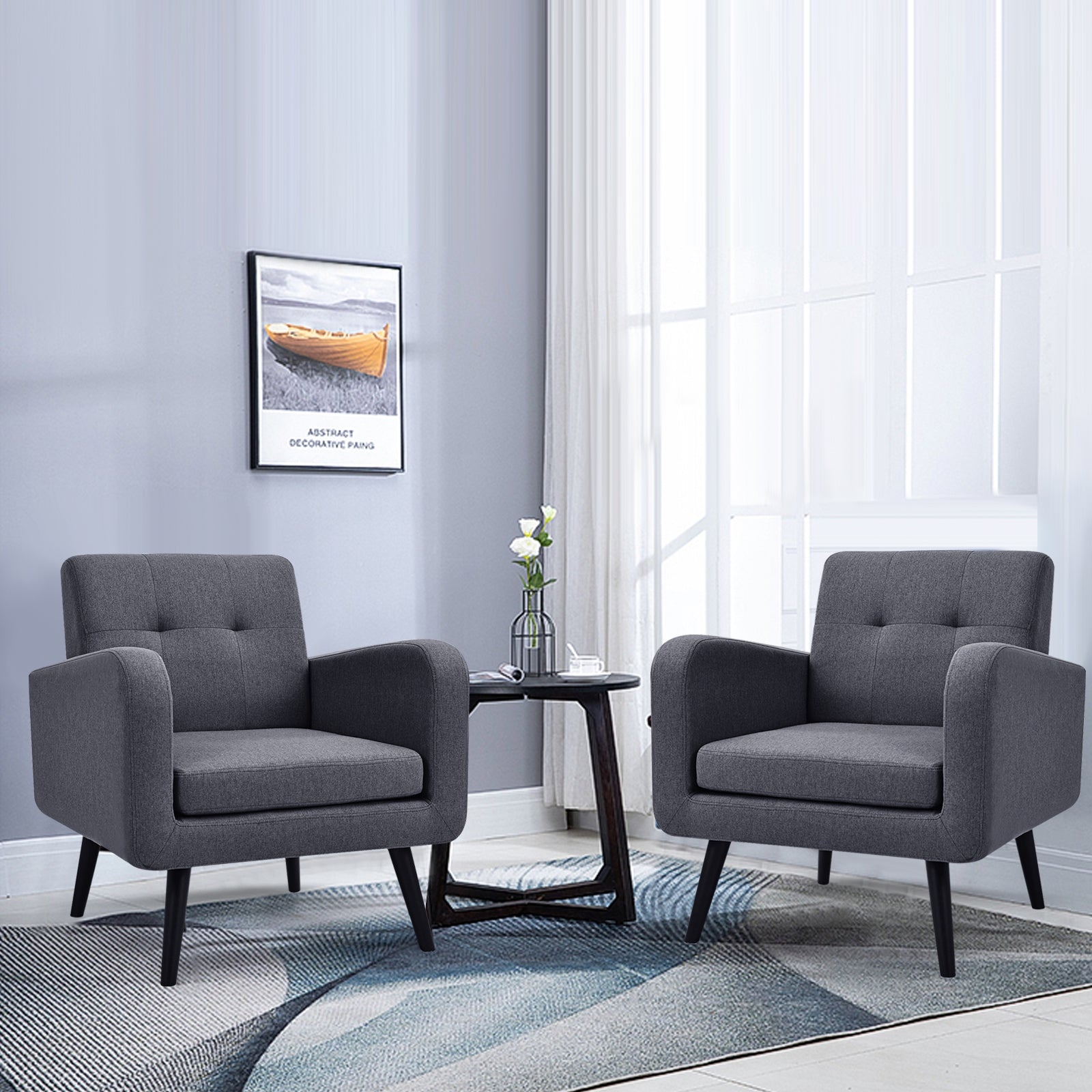 Modern Upholstered Comfy Accent Chair Single Sofa with Rubber Wood Legs-Gray