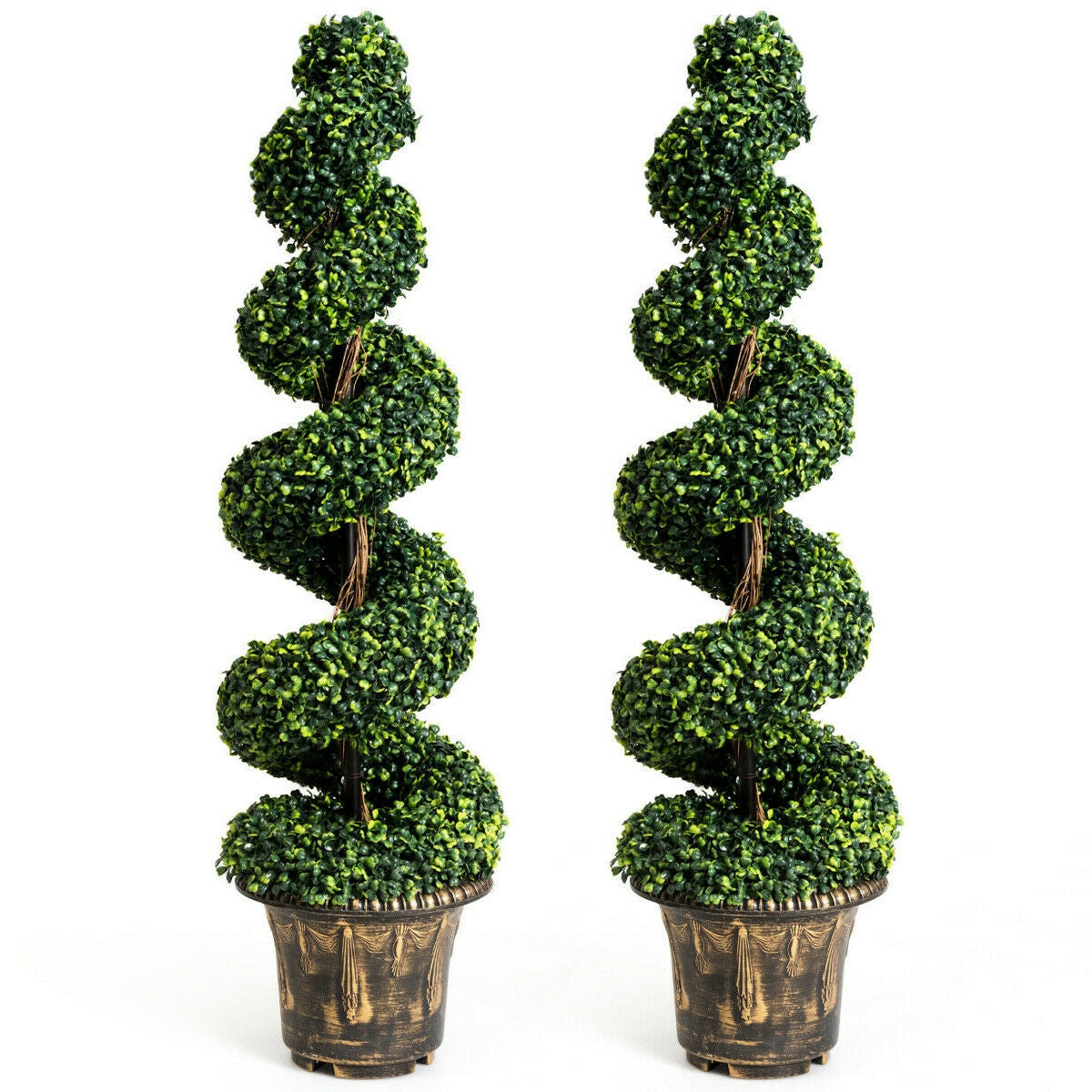 2 Pieces 4 Feet Artificial Decor Green Boxwood Spiral Tree Set