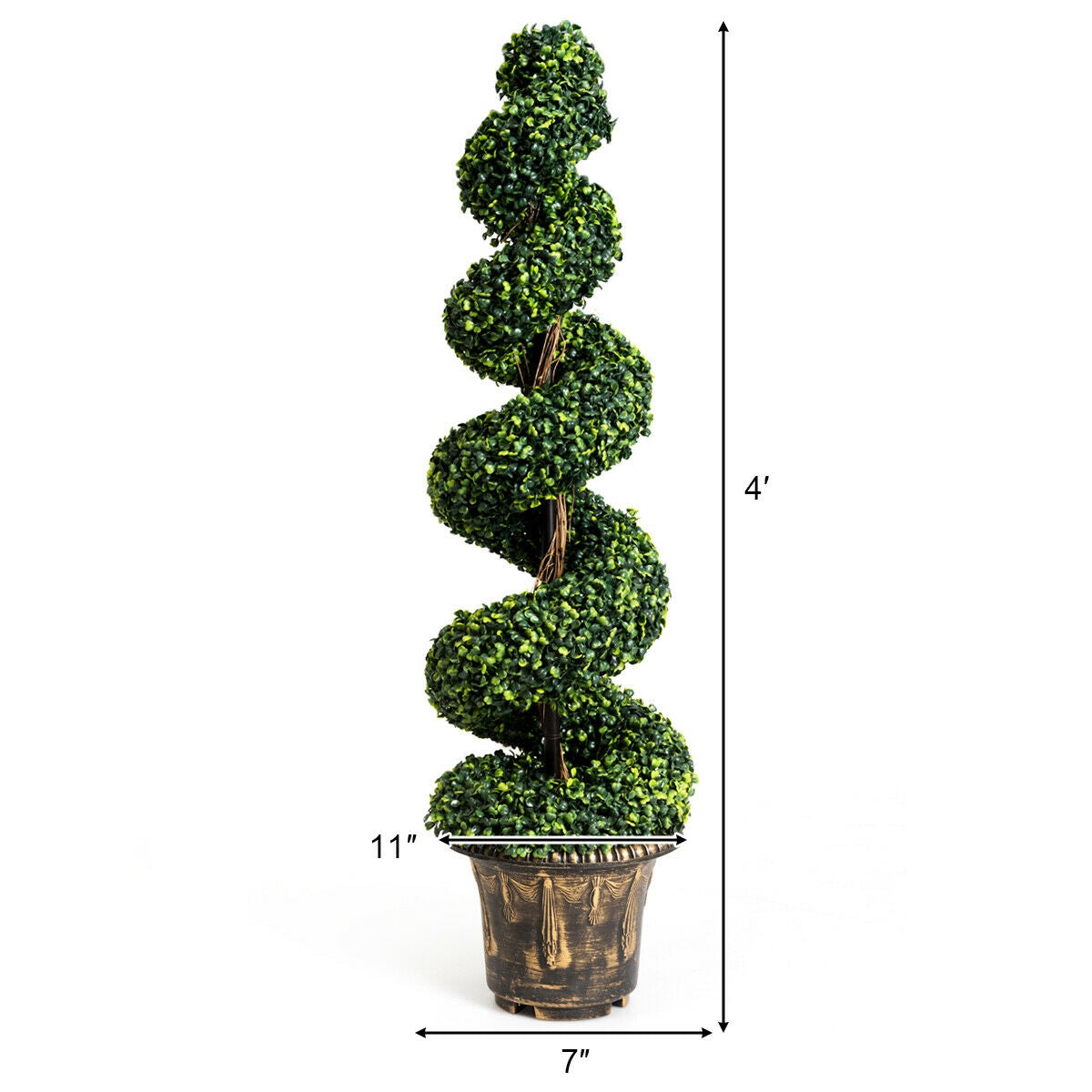 2 Pieces 4 Feet Artificial Decor Green Boxwood Spiral Tree Set