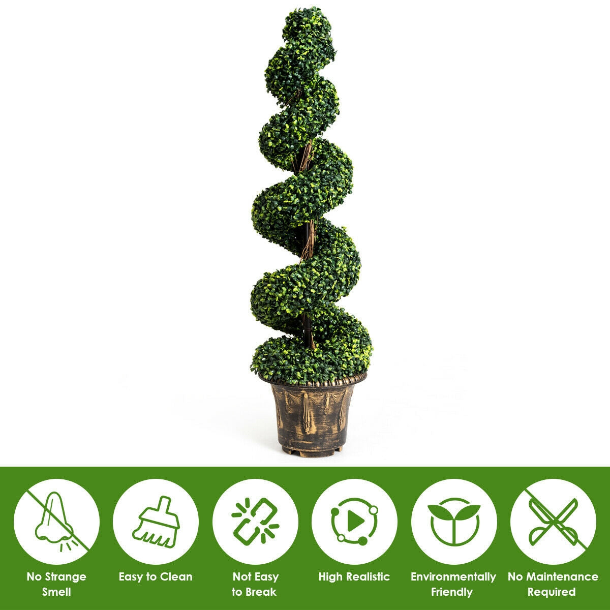 2 Pieces 4 Feet Artificial Decor Green Boxwood Spiral Tree Set