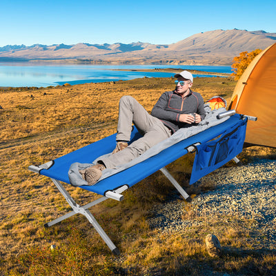Folding Camping Cot Heavy-duty Camp Bed with Carry Bag-BlueÂ 