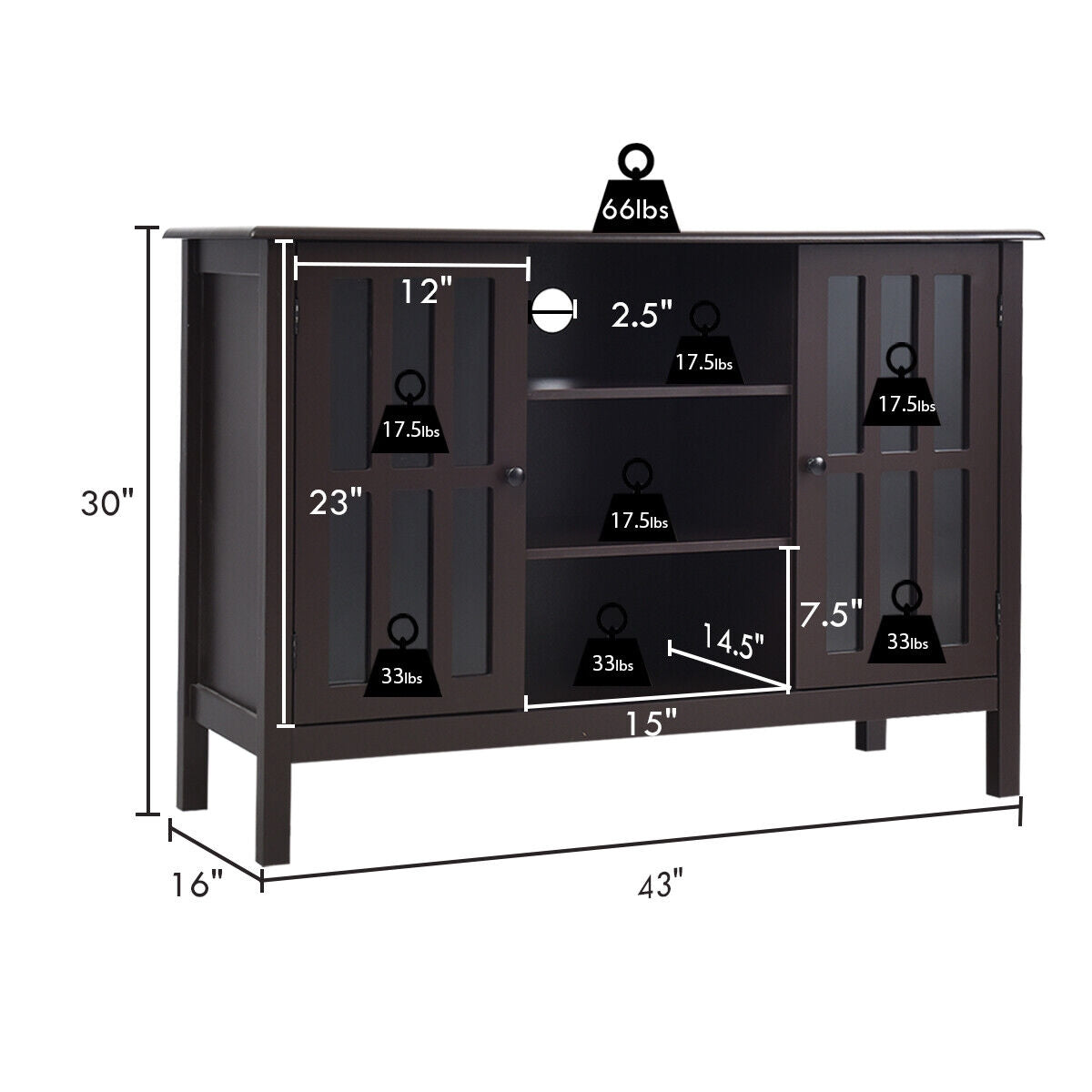 Wooden TV Stand Console Cabinet for 50 Inch TV-Brown