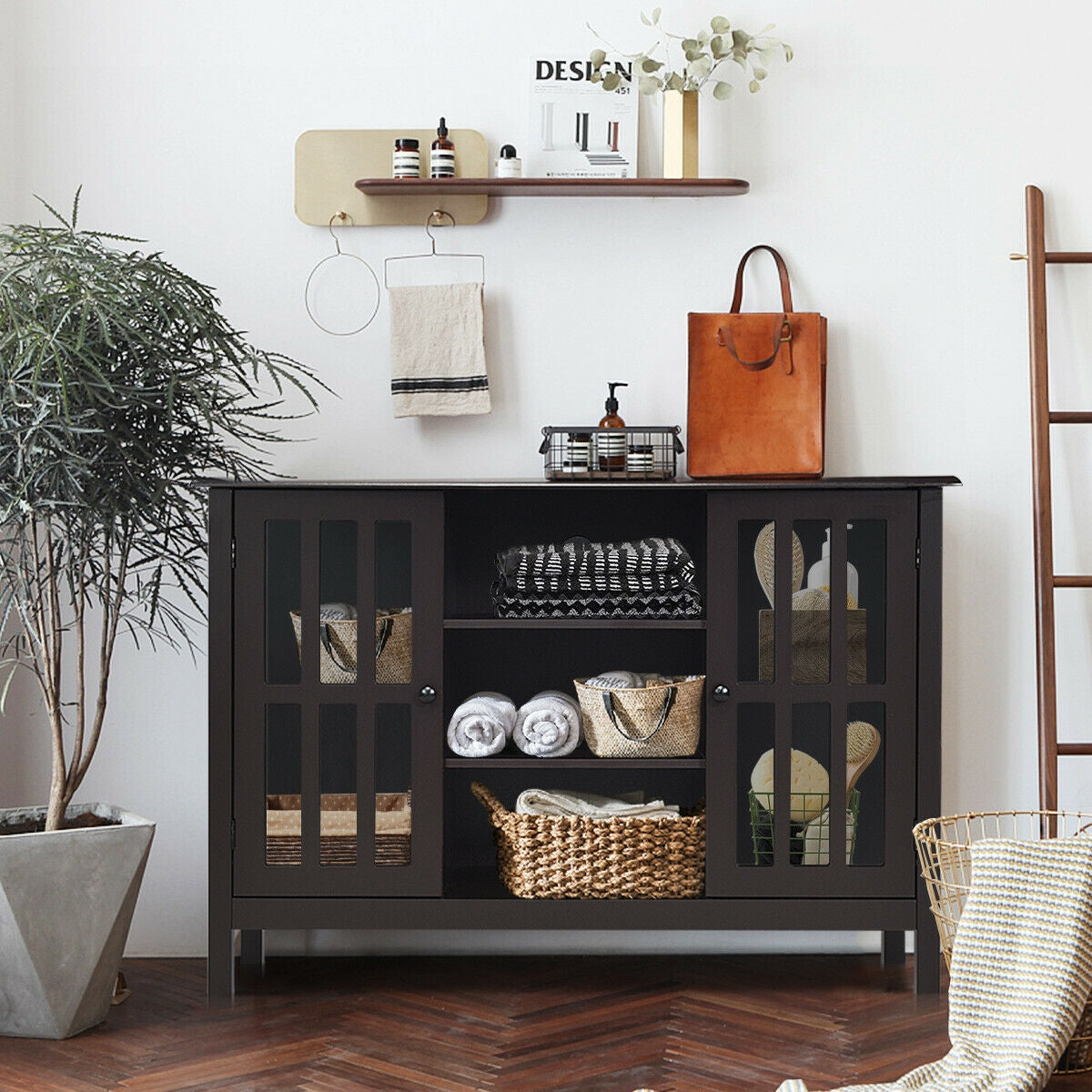 Wooden TV Stand Console Cabinet for 50 Inch TV-Brown