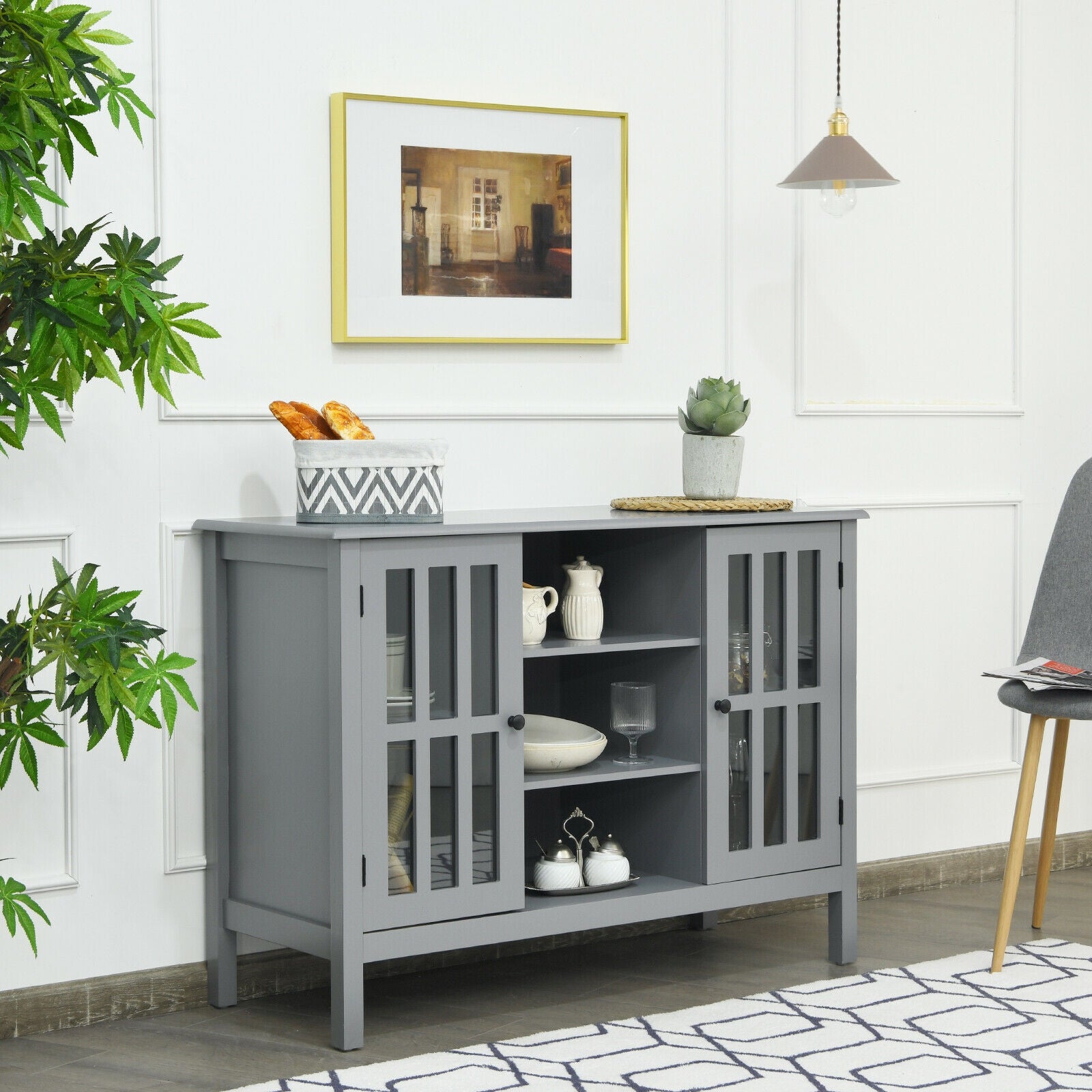 Wooden TV Stand Console Cabinet for 50 Inch TV-Gray