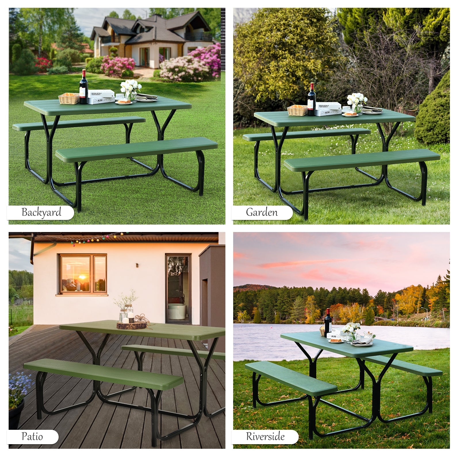 Picnic Table Bench Set for Outdoor Camping -Green