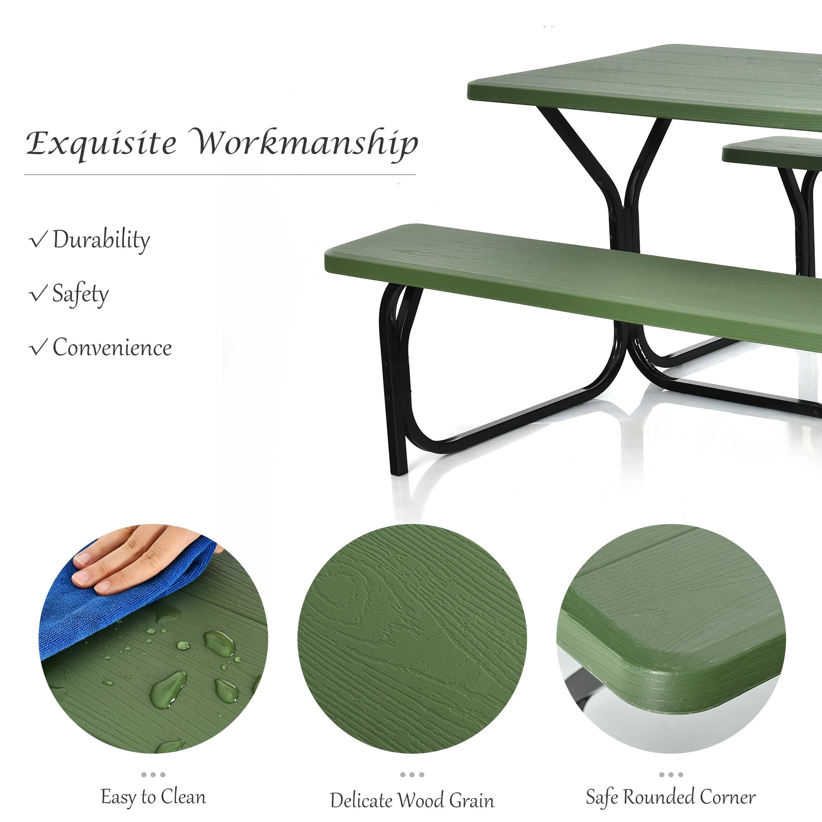 Picnic Table Bench Set for Outdoor Camping -Green