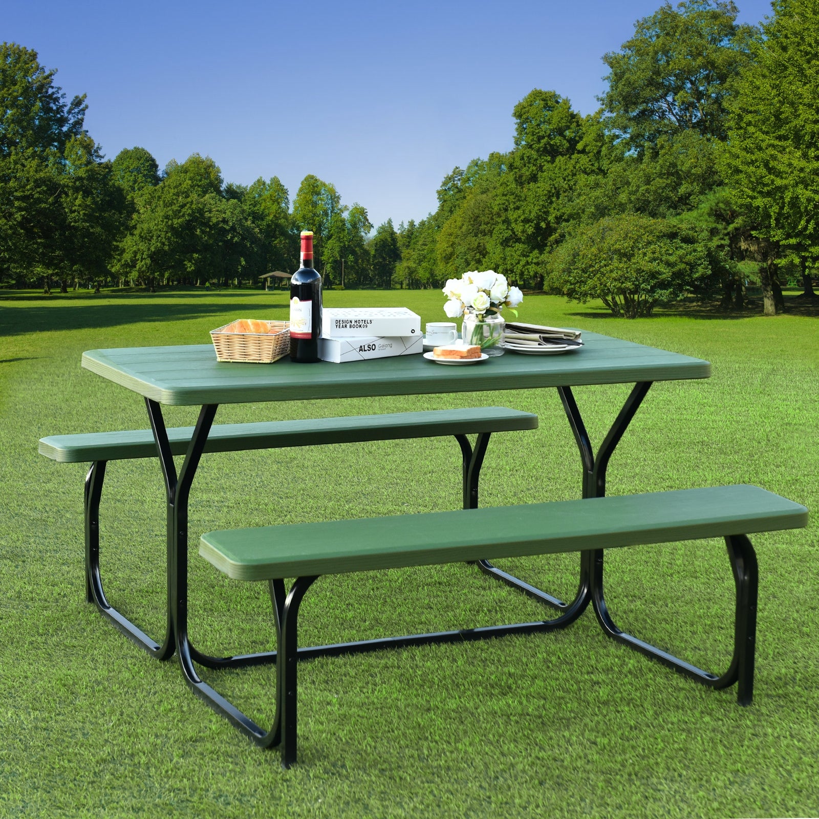 Picnic Table Bench Set for Outdoor Camping -Green