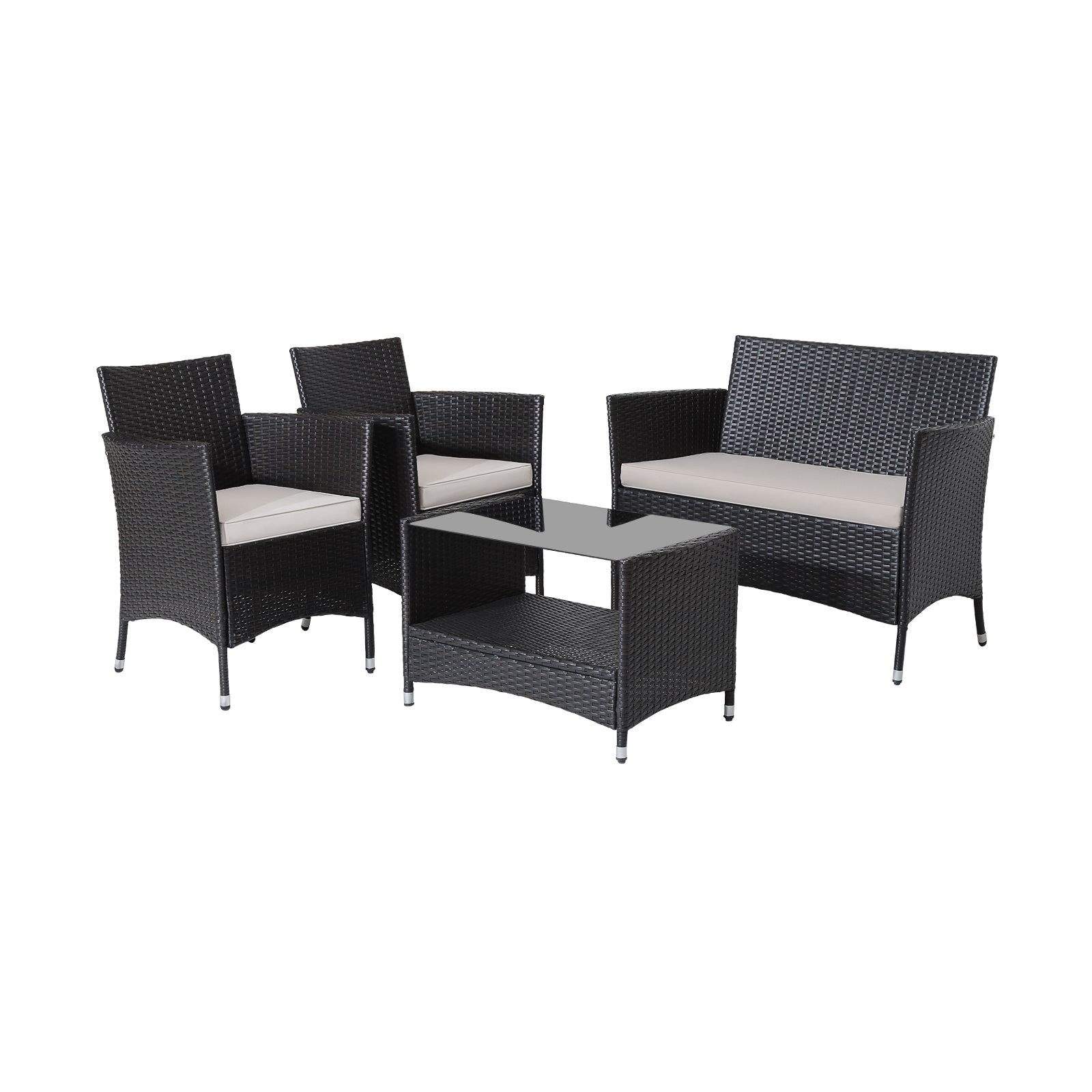 4 Pieces Patio Conversation Set with Soft Cushions and Tempered Glass TabletopÂ 