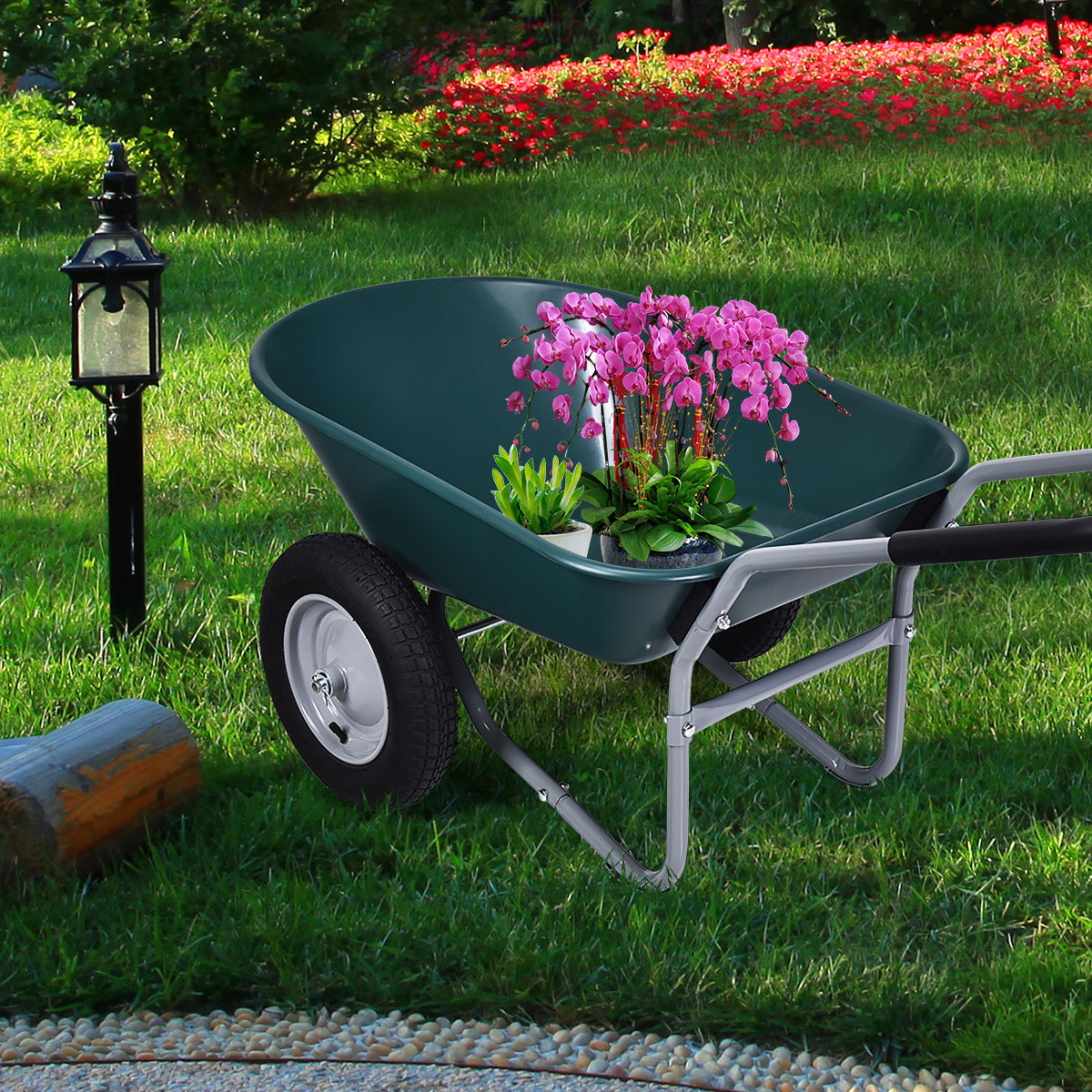 2 Tire Wheelbarrow Garden Cart Heavy-duty Dolly Utility Cart-GreenÂ 